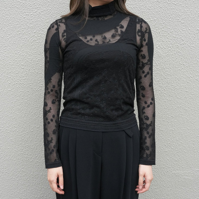 Knitted High Neck Top -BLACK-