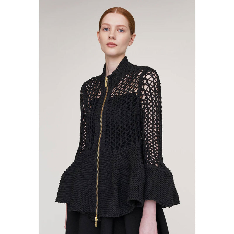 POTTERY LOW GAUGE-ZIP CARDIGAN-BALCK-