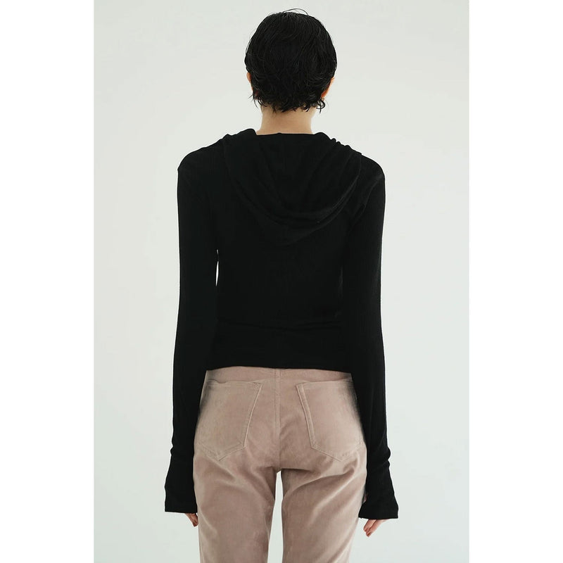 WOOL RIB HOODED TIGHT TOPS -BLACK-