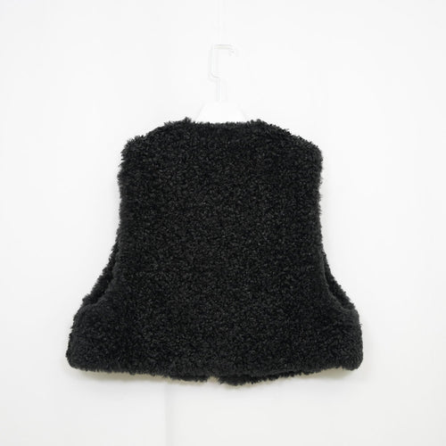 FAUX SHEARLING CROPPED VEST-BLACK-