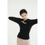 WOOL RIB HOODED TIGHT TOPS -BLACK-