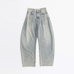High-waisted Curved Denim-BLUE-