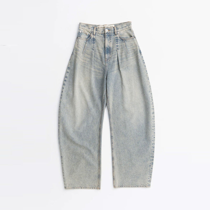 High-waisted Curved Denim-BLUE-