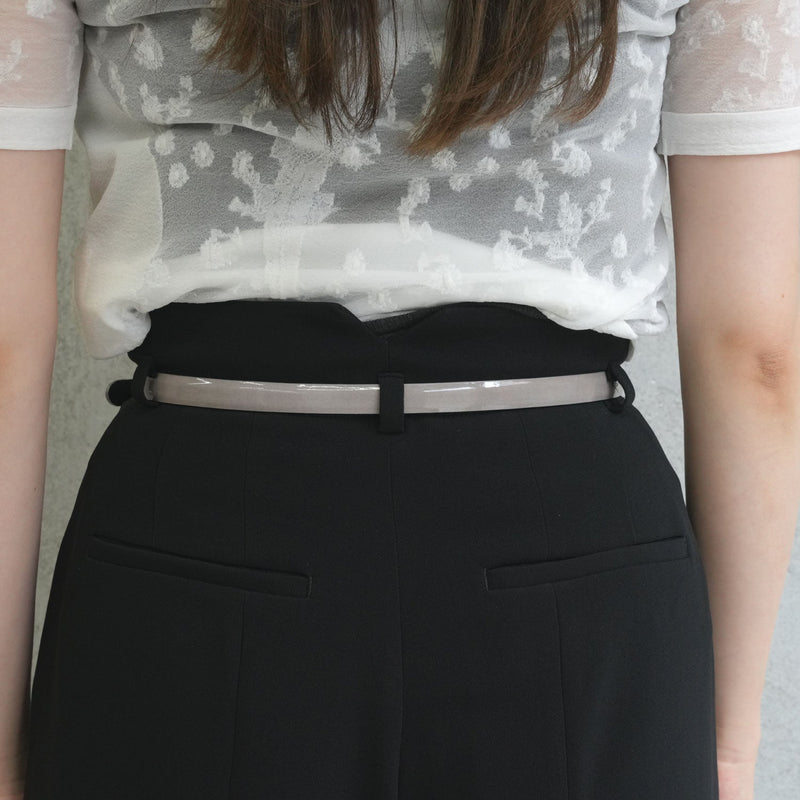 Cow Hide Leather Narrow Belt -BLACK-