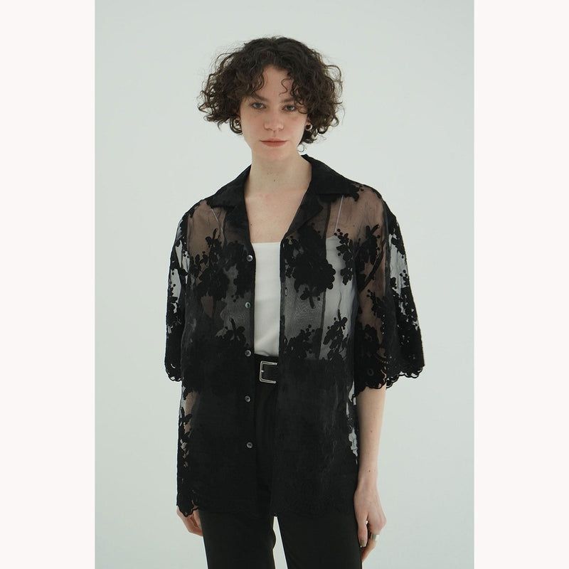 SHEER FLOWER LACE SHIRTS -IVORY-