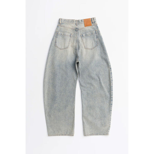 High-waisted Curved Denim-BLUE-