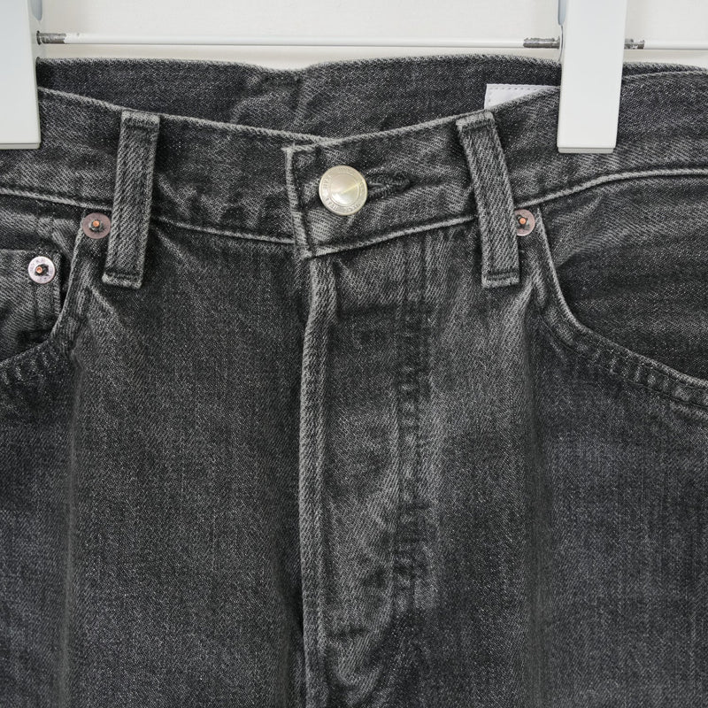 DENIM BARREL LEG JEANS -USED WASH(BLACK)-