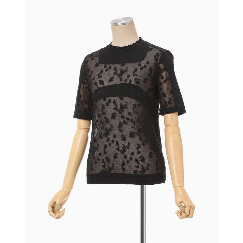 Knitted Crew Neck Top -BLACK-