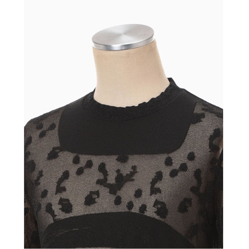 Knitted Crew Neck Top -BLACK-