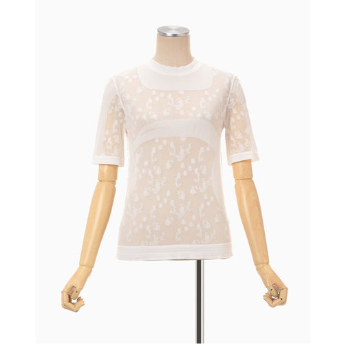 Knitted Crew Neck Top -WHITE-