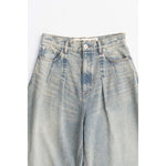 High-waisted Curved Denim-BLUE-