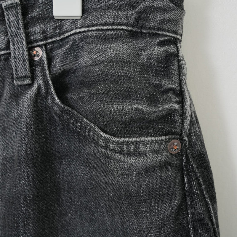 DENIM BARREL LEG JEANS -USED WASH(BLACK)-