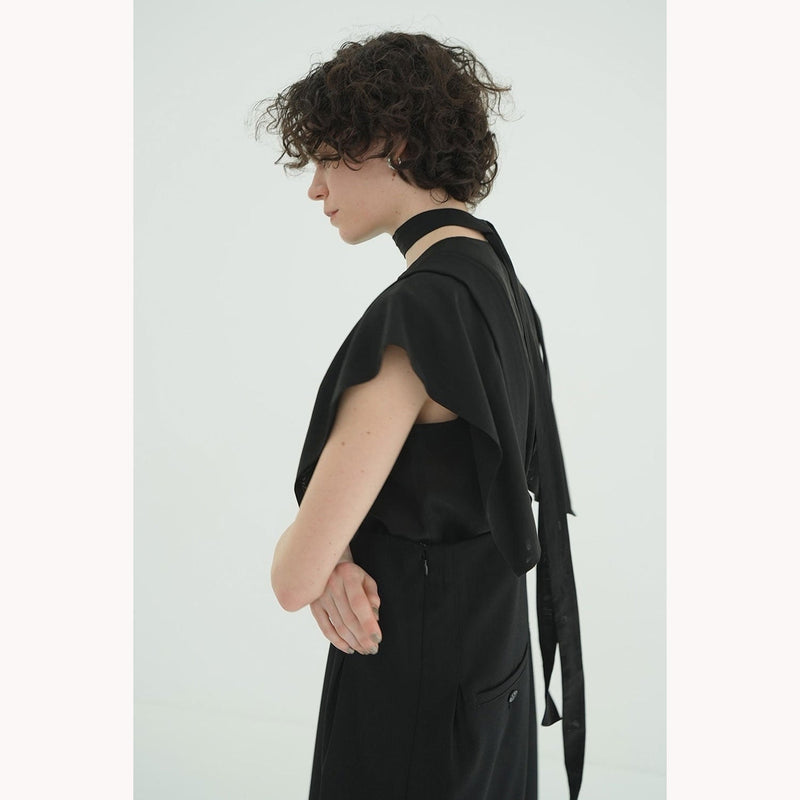 SQUARE SLEEVE BLOUSE -BLACK-