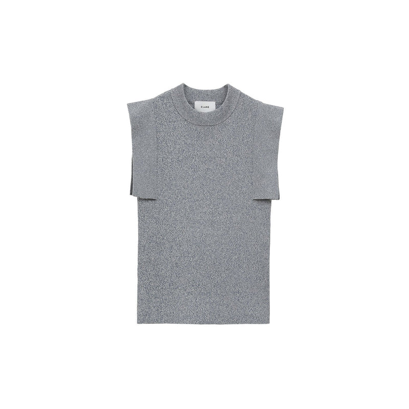 SQUARE SLEEVE KNIT TOPS -BLACK-