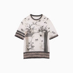 Nature Pattern Sheer Knitted Crew Neck Top-black