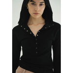 WOOL RIB HOODED TIGHT TOPS -BLACK-