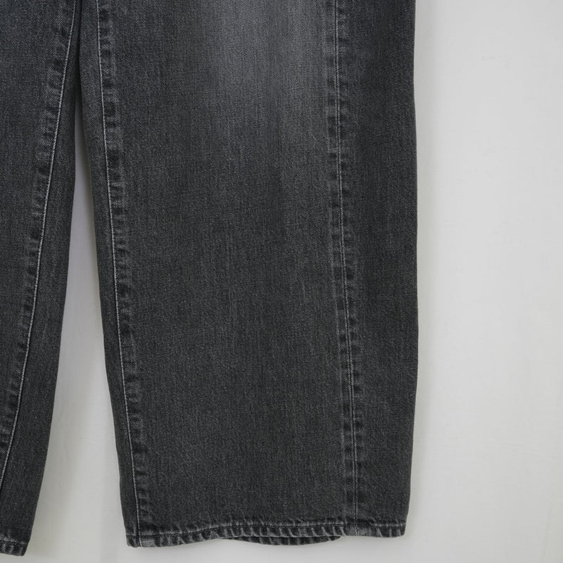 DENIM BARREL LEG JEANS -USED WASH(BLACK)-