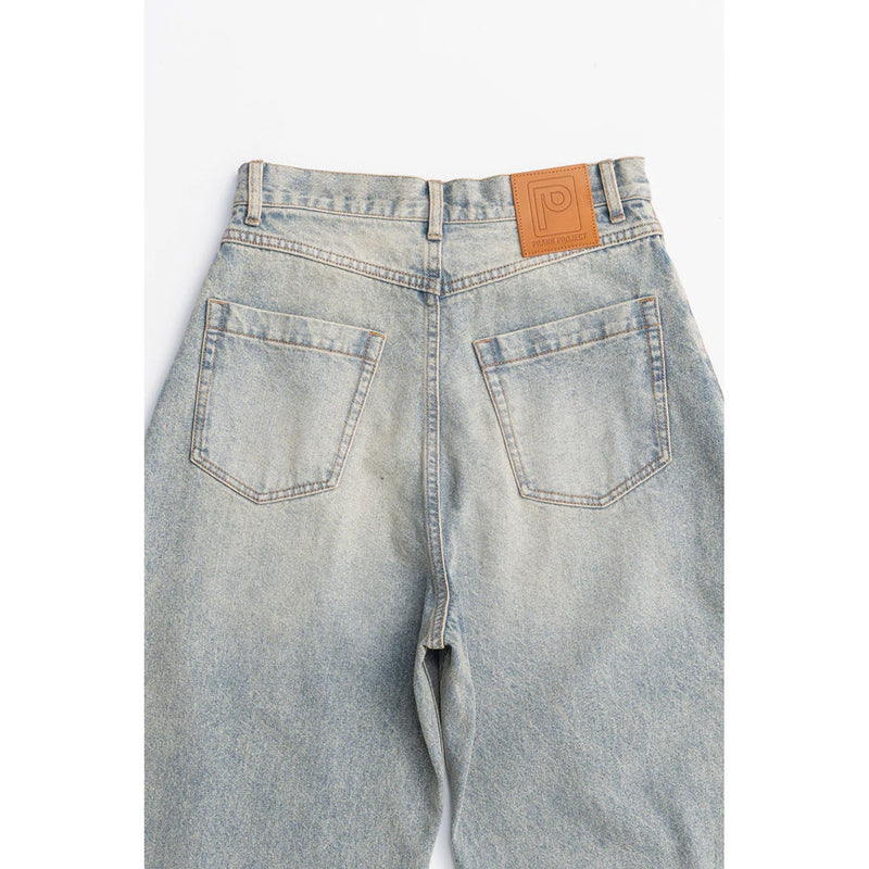 High-waisted Curved Denim-BLUE-