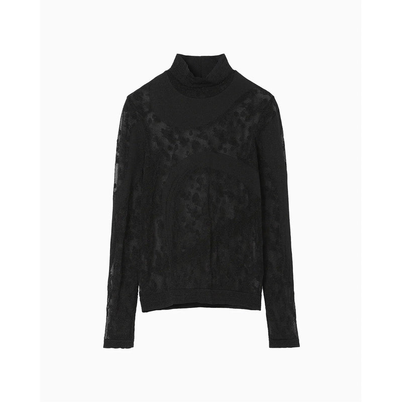 Knitted High Neck Top -BLACK-
