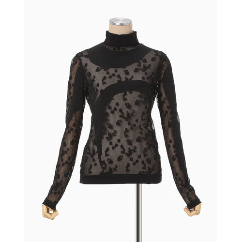 Knitted High Neck Top -BLACK-