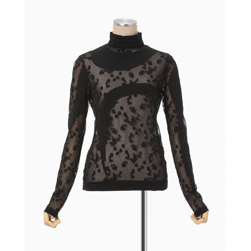 Knitted High Neck Top -BLACK-