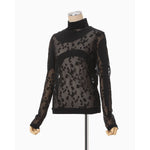 Knitted High Neck Top -BLACK-