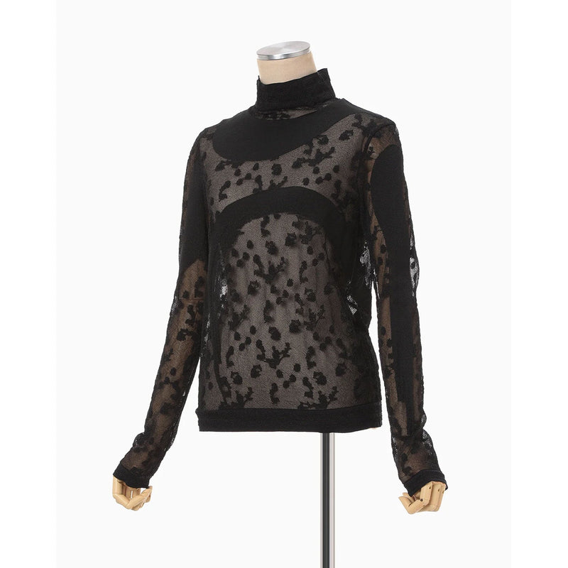Knitted High Neck Top -BLACK-
