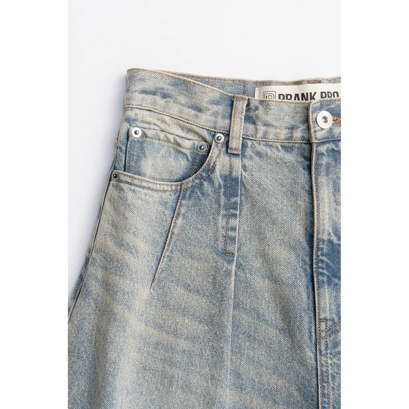 High-waisted Curved Denim-BLUE-