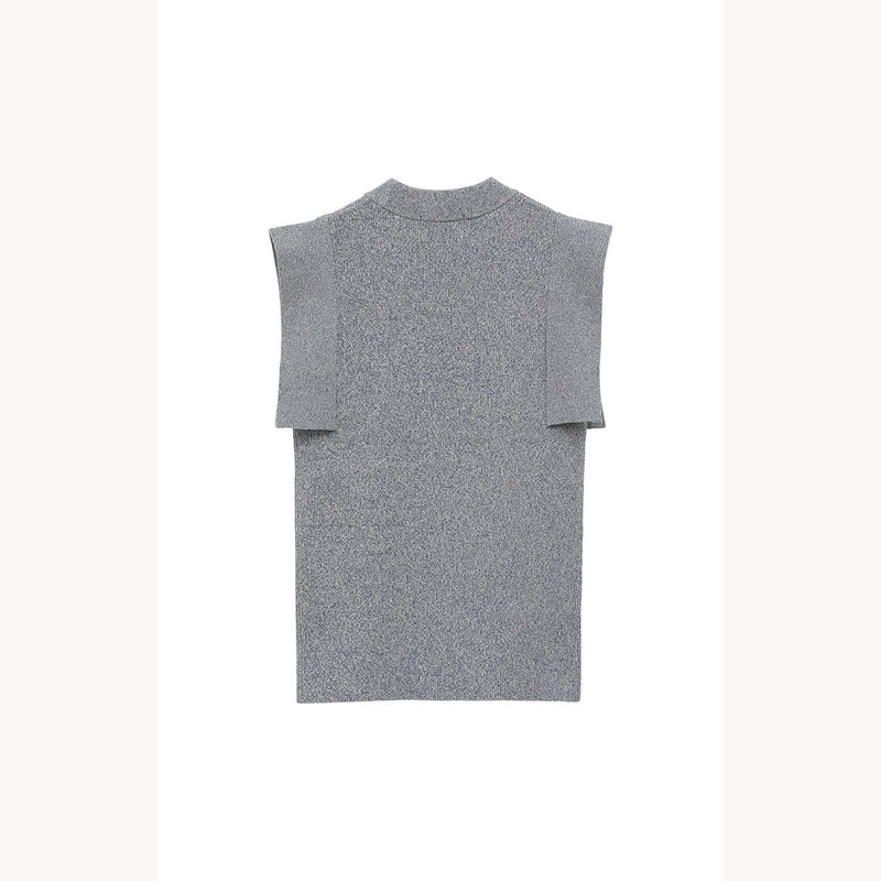 SQUARE SLEEVE KNIT TOPS -BLACK-