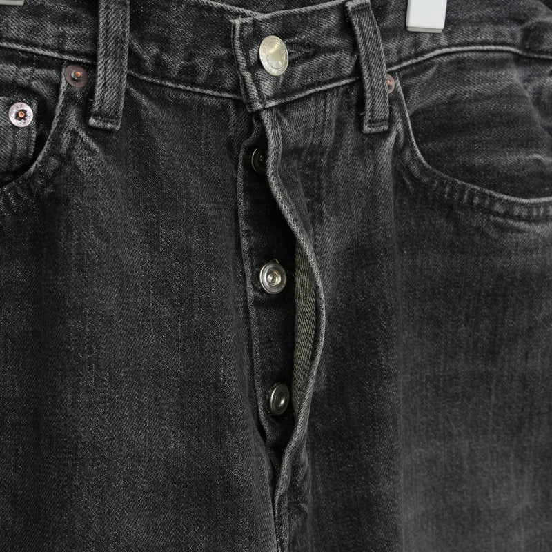 DENIM BARREL LEG JEANS -USED WASH(BLACK)-