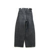 DENIM BARREL LEG JEANS -USED WASH(BLACK)-