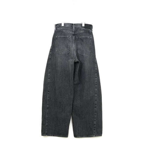 DENIM BARREL LEG JEANS -USED WASH(BLACK)-