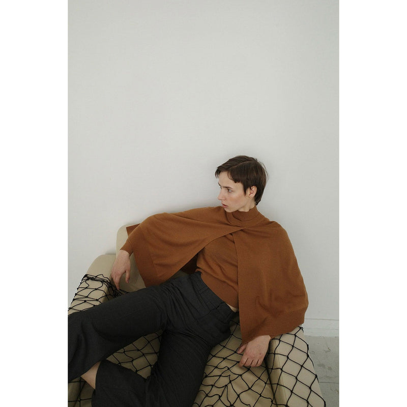CAPE SET KNIT TOPS -CAMEL-