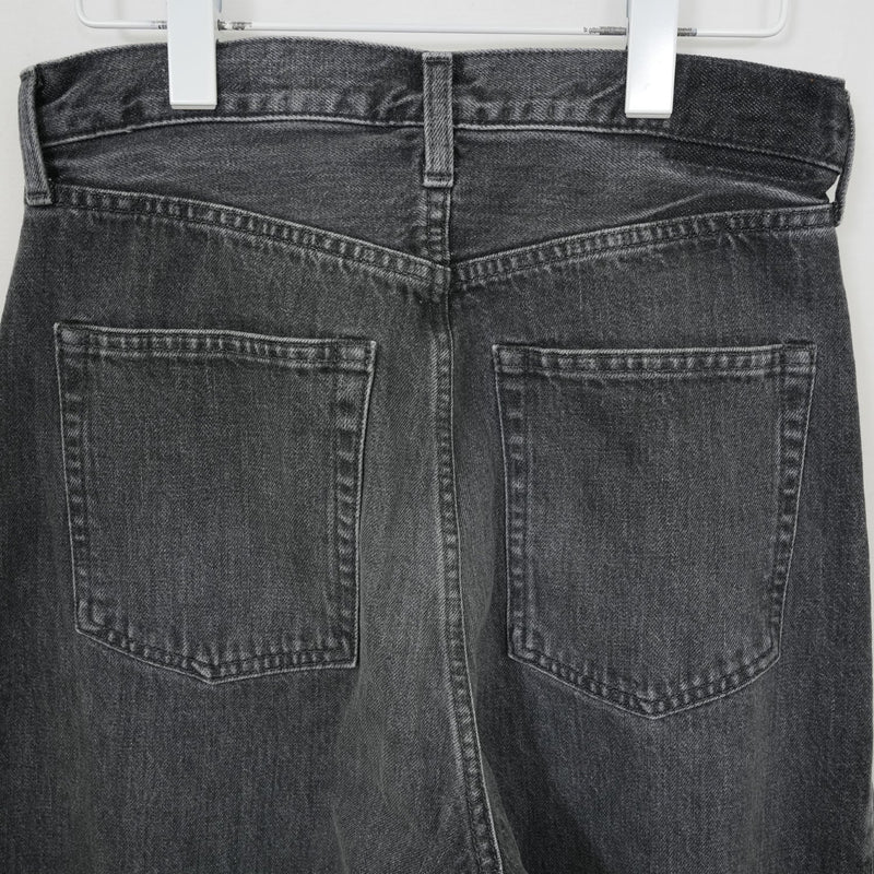 DENIM BARREL LEG JEANS -USED WASH(BLACK)-