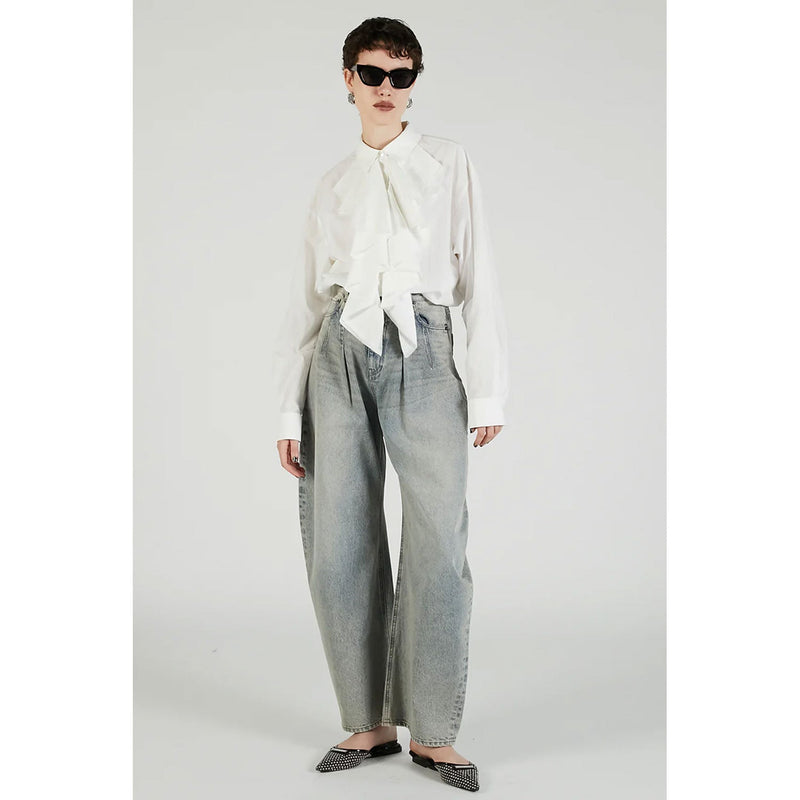 High-waisted Curved Denim-BLUE-