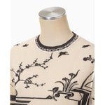 Nature Pattern Sheer Knitted Crew Neck Top-black