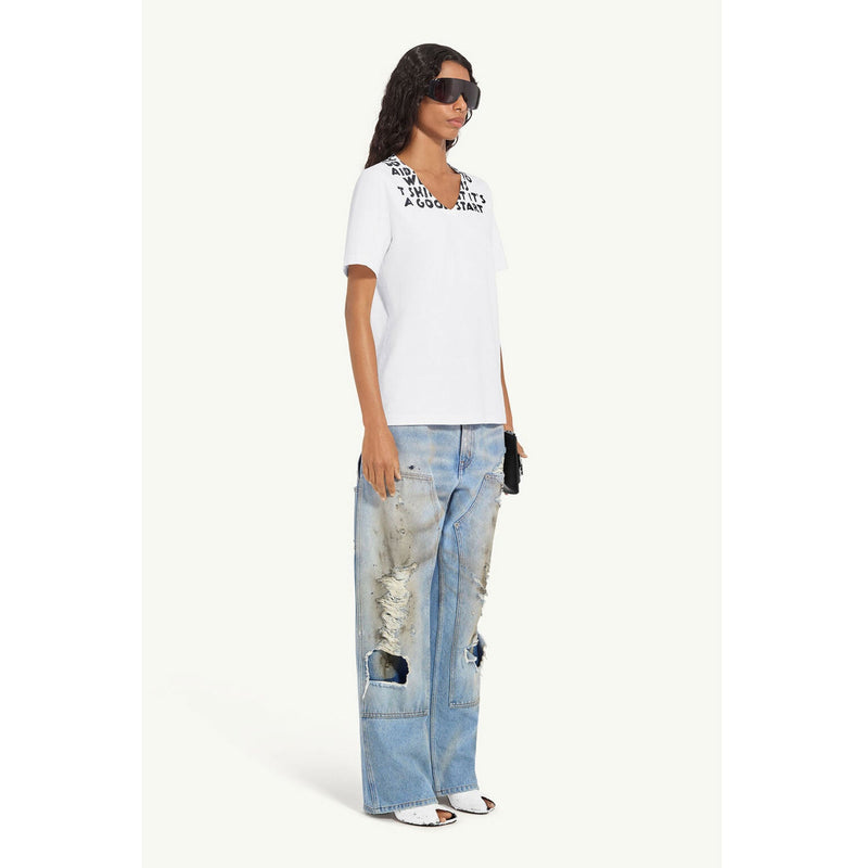 Vネック SIDA Tシャツ-WHITE-