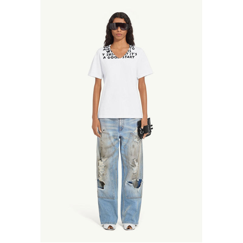 Vネック SIDA Tシャツ-WHITE-