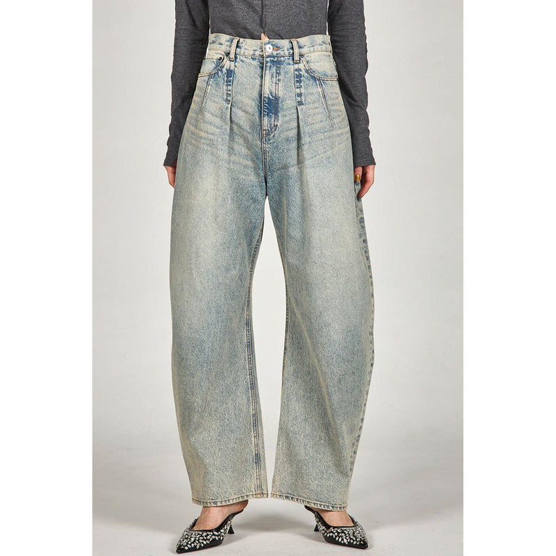High-waisted Curved Denim-BLUE-