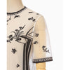 Nature Pattern Sheer Knitted Crew Neck Top-black