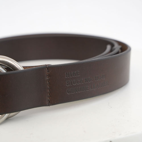 LEATHER RING BELT -BROWN-