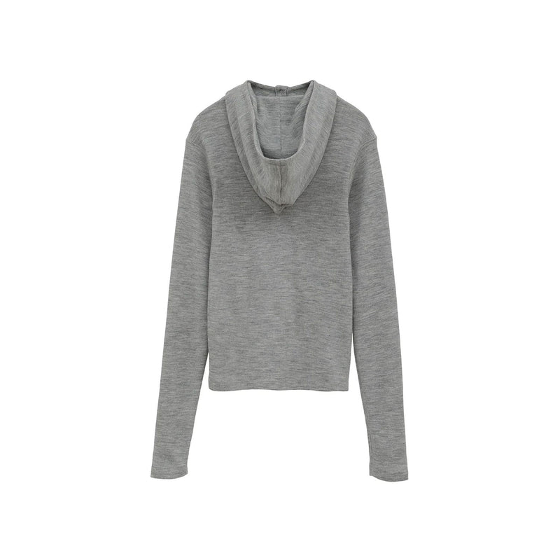 WOOL RIB HOODED TIGHT TOPS -BLACK-
