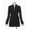 Acetate Polyester Collarless Double Breasted Suit Jacket - black