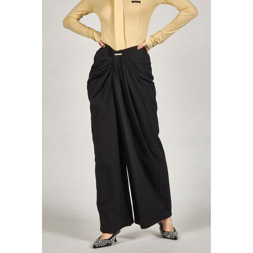 Drape Front Sweat Pants-BLACK-