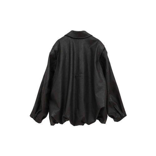 FAKE LEATHER BALLOON JACKET-BLACK-
