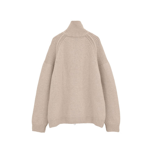 POCKET ZIP KNIT TOPS-BEIGE-