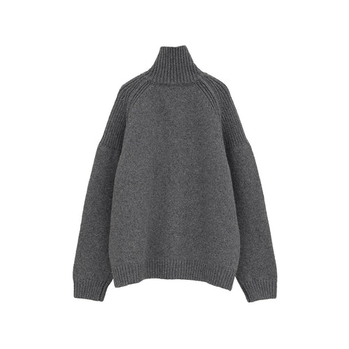 POCKET ZIP KNIT TOPS-GRAY-