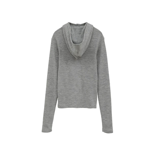 WOOL RIB HOODED TIGHT TOPS -GRAY-