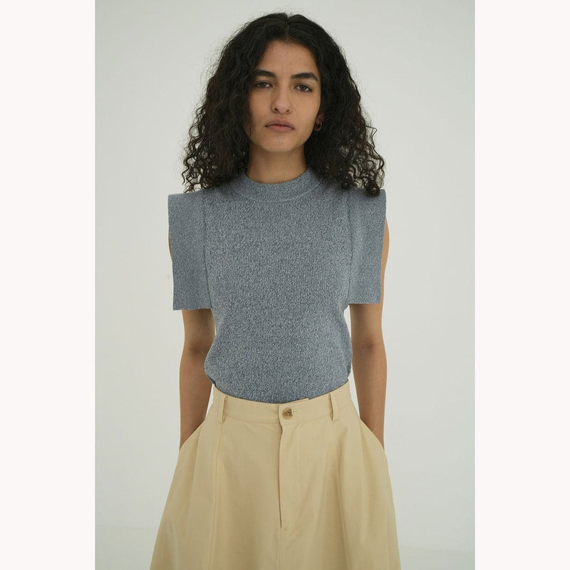 SQUARE SLEEVE KNIT TOPS -BLUE-