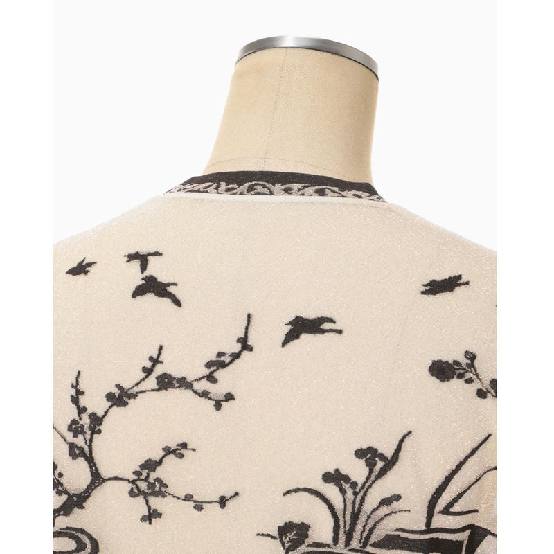 Nature Pattern Sheer Knitted Crew Neck Top-black